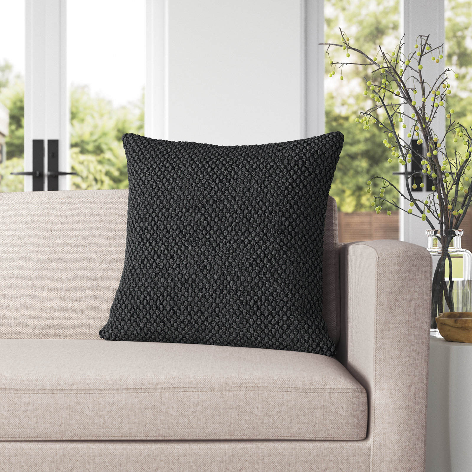 Saskia Embroidered Throw Pillow, Black