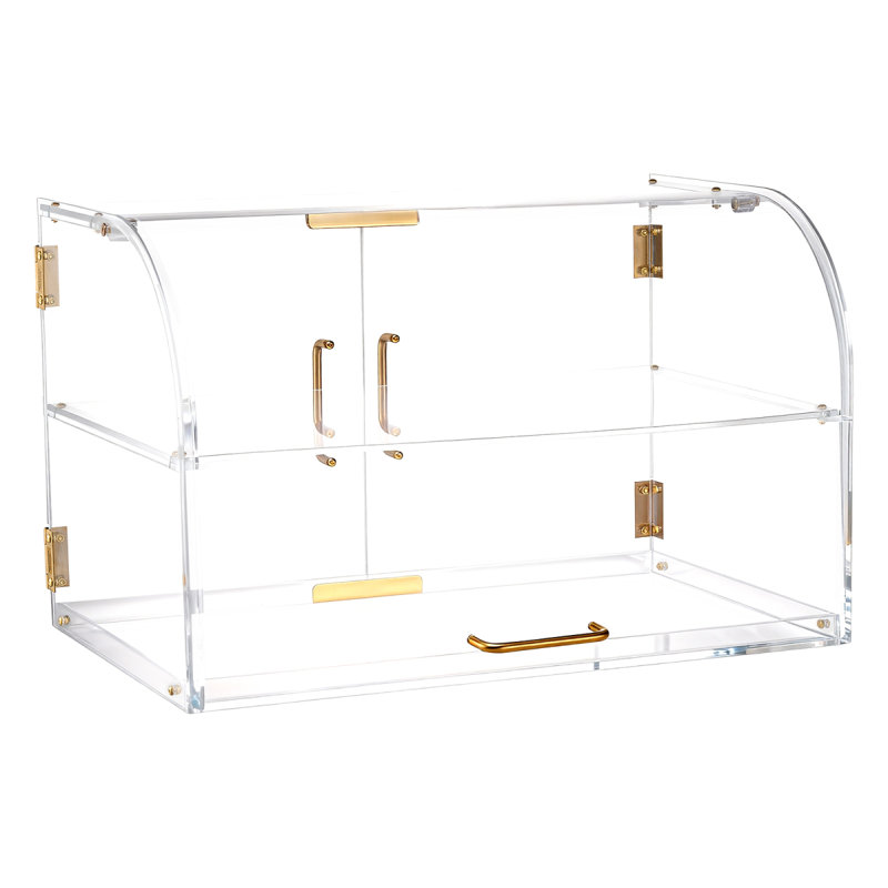Vitrine de boulangerie, vitrine de comptoir commerciale à 2 niveaux pour pâtisseries, boîte à pain en acrylique transparent pour cuisine, armoire à gâteaux avec porte arrière magnétique pour biscuits, desserts et beignets, 56 x 36 x 36 cm