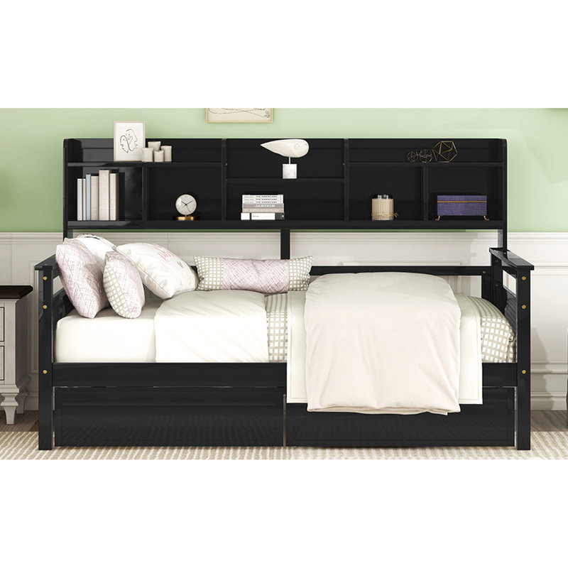 Twin Daybed With Finish, Wood Slats, And Functional Storage Color, Slat Support, Practical Drawers, Espresso