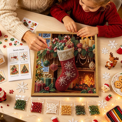 Décorations de Noël bricolage, perle de Noël, ensemble de peinture de perles, planche à dessin, ensemble d'art sur toile en strass avec manuel d'instructions, artisanat des Fêtes pour adultes, cadeau de décoration murale