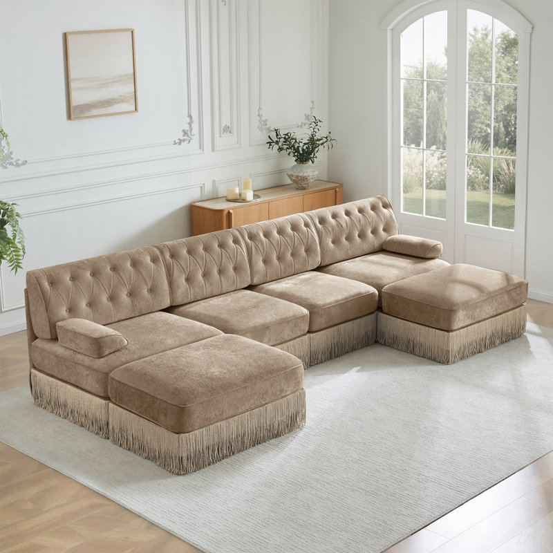 Canapé Chesterfield, 34.2" H x 135.6" W x 60.3" D, Chameau, 4