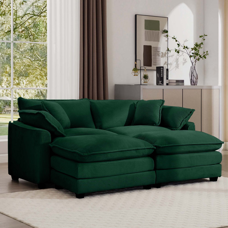Helmich Modern Corduroy Comfort Modular Combo Cloud Sofa., Green Corduroy