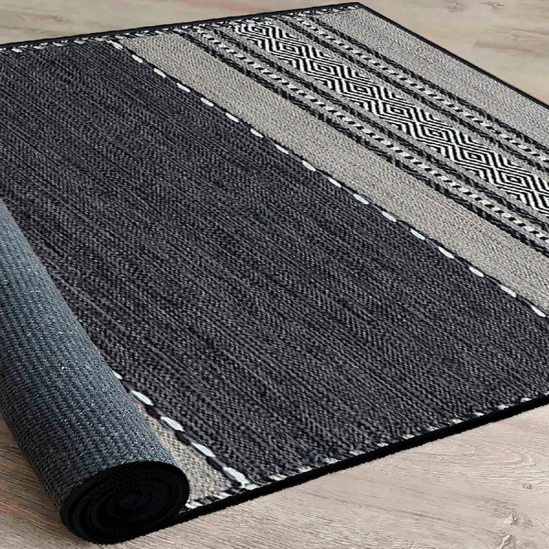 Stylish Cotton Area Rug, 3.3 x 6.6 Feet | 100% Cotton, 1200 GSM, Pile Height: 0.4 in, Non-Slip PVC Underside | Machine Washable, Antibacterial, Elegant White, Grey & Black Design | Perfect for Living Room & Bedroom