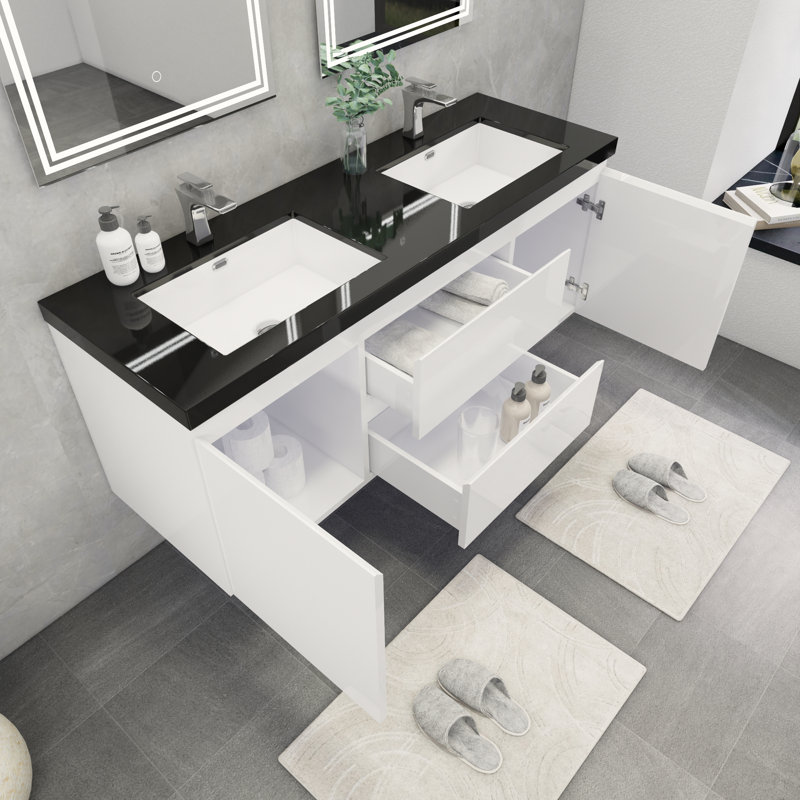 Castin 60" Wall-Mounted Double Bathroom Vanity Set, Glossy White