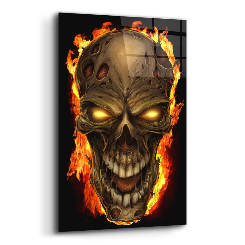 Crâne de feu zombie sur plastique / acrylique par Flyland Designs Print, H 16 po x l 12 po x P 0,13 po
