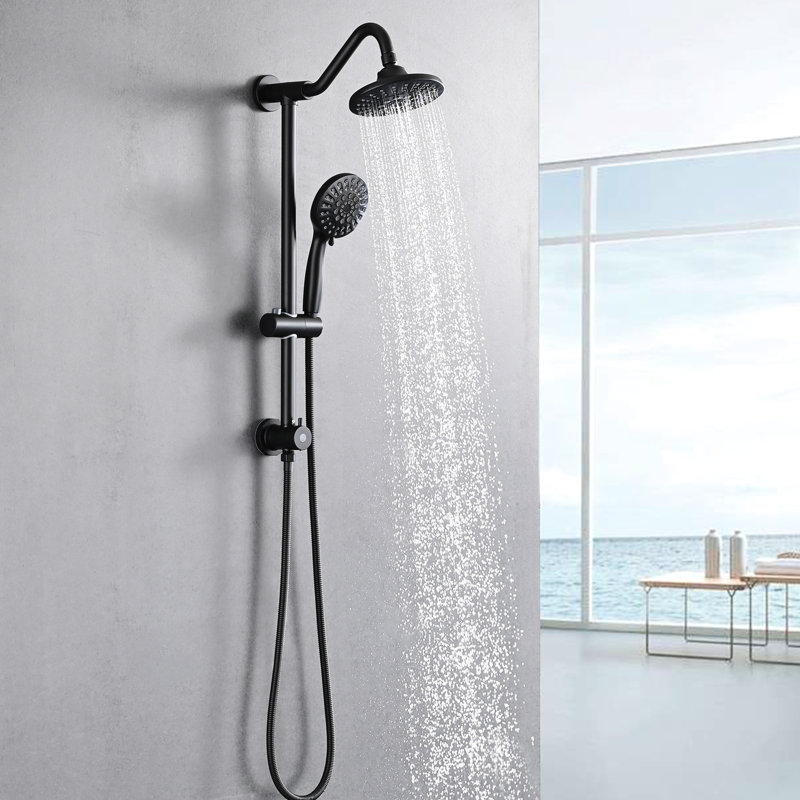 6 Inch Rain Shower Head And Handheld Shower, Matte Black, 2.5 Gpm Flow Rate, Adjustable Slide Bar, Corrosion , Easy Installation With Handheld, Black Wall Mounted Gpm, Arm Included