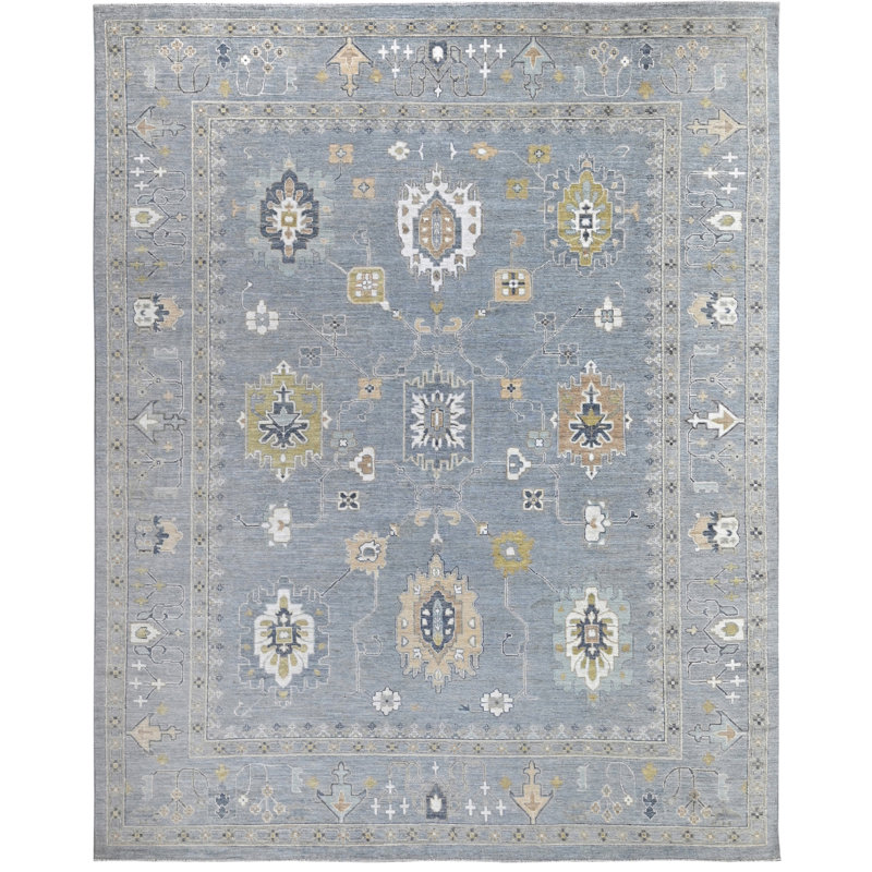 Hand Knotted Wool Area Rug in Silver