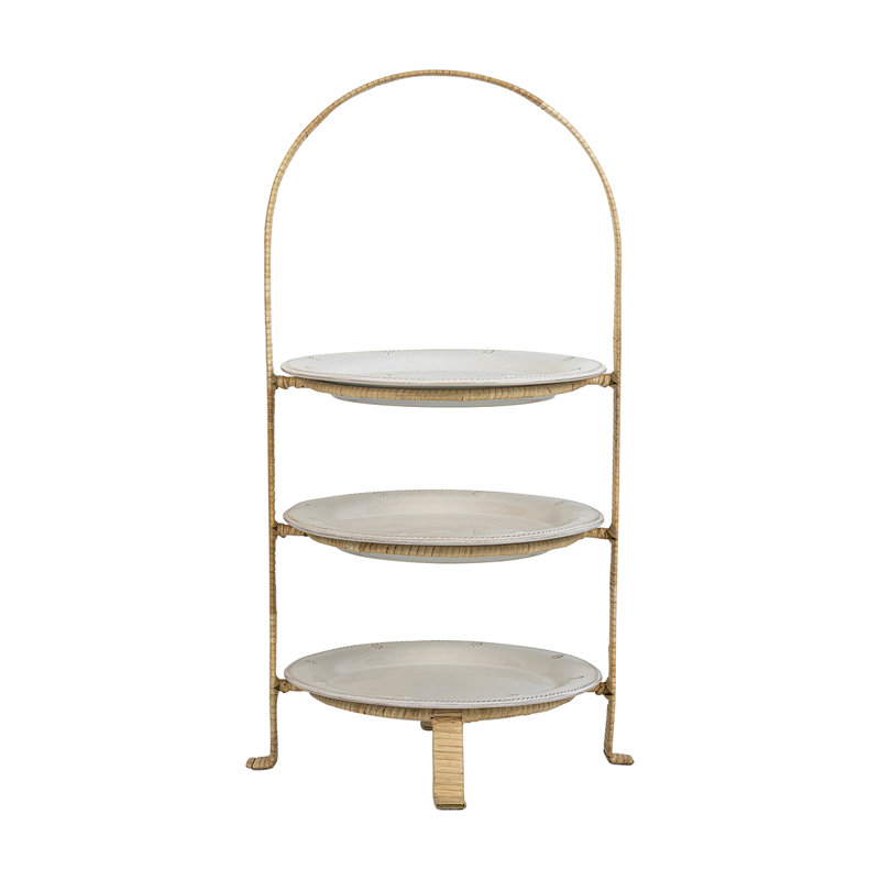 Natural Rattan 3-Tier Handmade Round Server with Handle