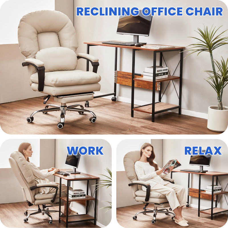 Big And Tall Ergonomic Executive Office Chair Computer Desk Chair Home Desk Chair With Footrest, Beige