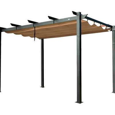 Outdoor Pergola Gazebo With Retractable Sunshade - Dark Gray Aluminum. , Frame. Great For Deck, Patio, Backyard, Garden Weather- Aluminum Frame Canopy. Ideal Garden. Wall Design Space Saving.