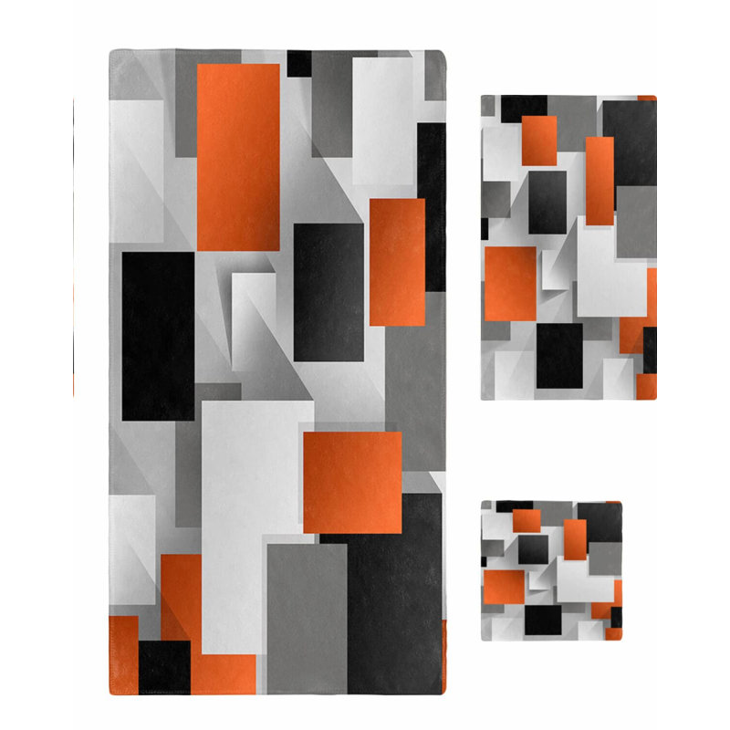 Modern Geometric Luxury Bath Towel Set - Soft & Absorbent, 3-Piece: Bath Towel, Hand Towel, Washcloth - Perfect for Bathroom, Kitchen, Beach