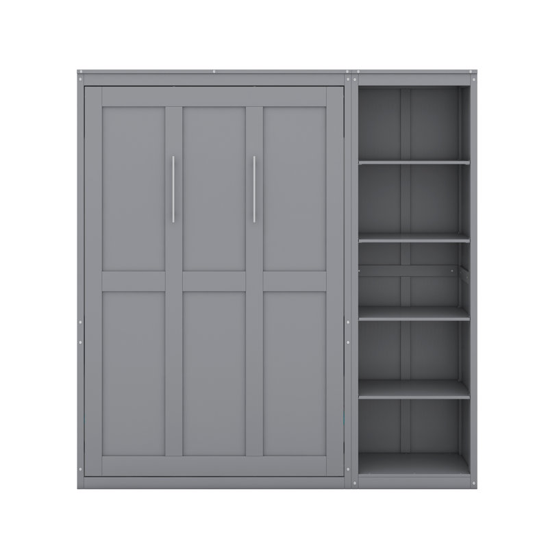 Lit escamotable double pleine grandeur avec tablettes, gris, Double