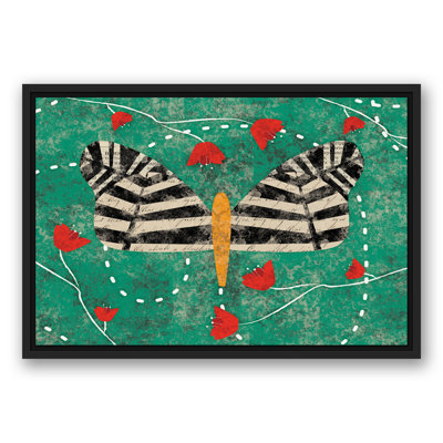 Toile flottante encadrée "Zèbre papillon et coquelicots"