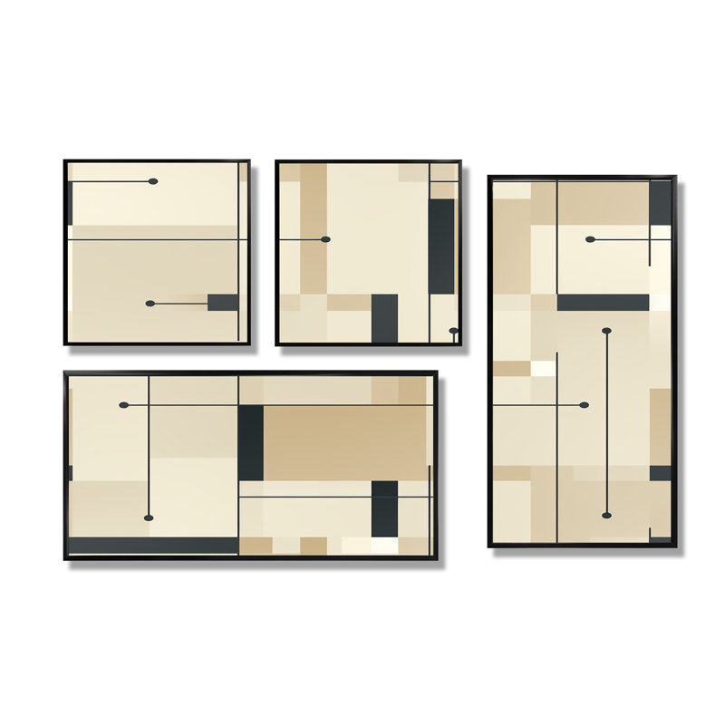 Beige et gris harmonie de grille minimaliste - impressions sur toile modernes bleues, 4 pièces, Noir
