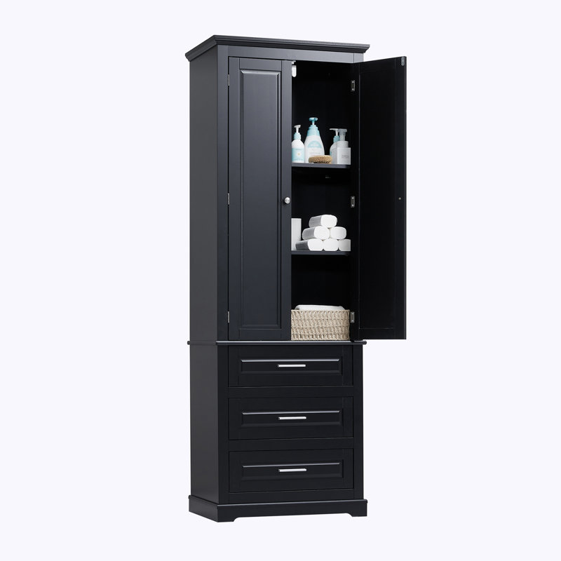 Tall Storage Cabinet with Three Drawers for Bathroom, Office, Black