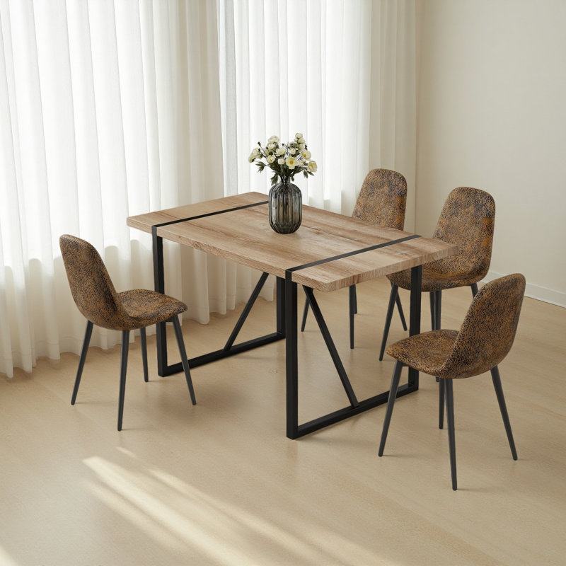 Ensemble de 4 tables de salle à manger en bois aggloméré de 55 po et 4 chaises de salle à manger modernes, base et pieds en métal, table et chaises