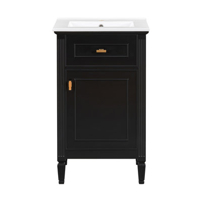 Meuble-lavabo noir de 20 po avec lavabo, pieds en bois massif, tablette réglable, tiroir inclinable, boutons en alliage de zinc, armoire autoportante moderne pour petite salle de bain