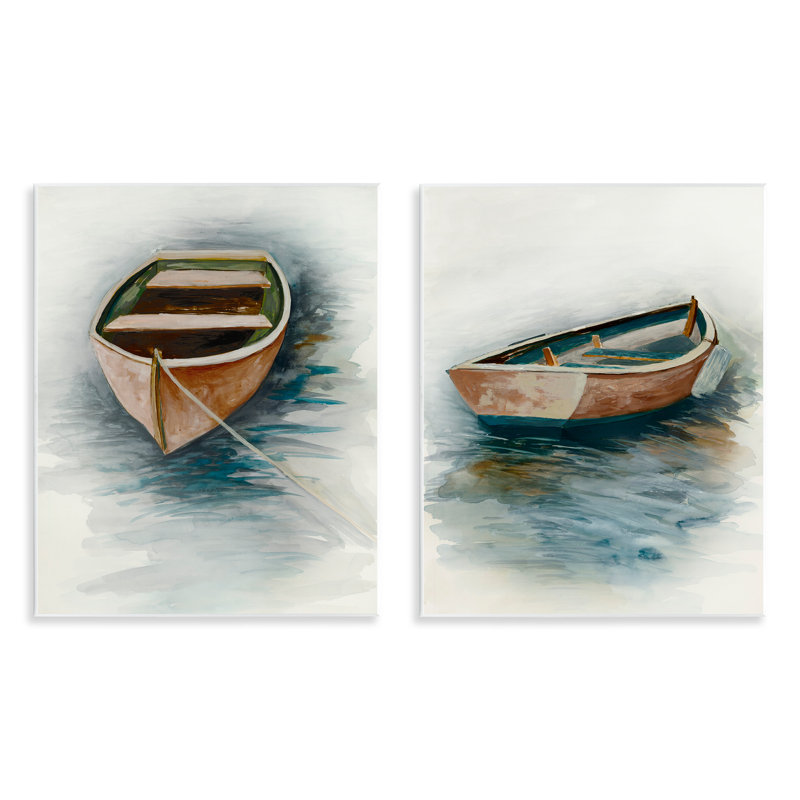 Ensemble de 2 plaques murales Tranquil Drifting Boat, design par Jacob Q