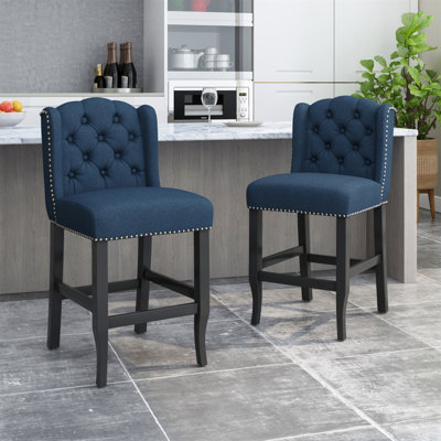 Vienna Contemporary Fabric Tufted Wingback 27 Inch Counter Stools, Set Of 2