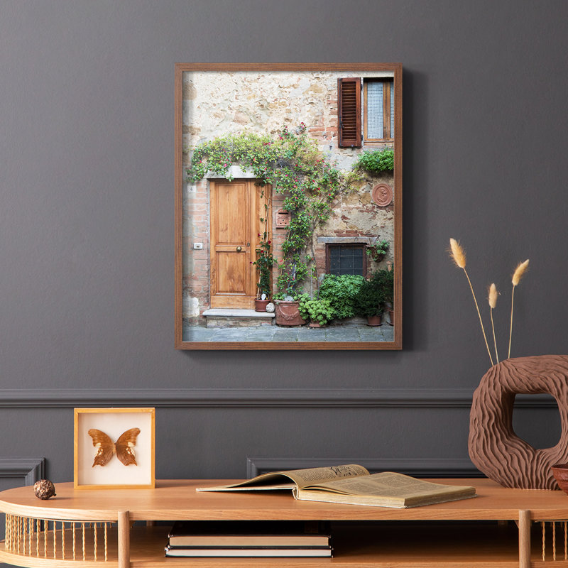 Reproduction encadrée d'entrée en bois massif Pienza, Brun, H 28 po x l 22 po