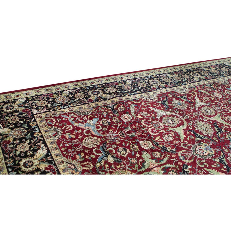 Tapis rouge / noir / vert noué à la main de conception unique 8 pi 10 po x 12 pi