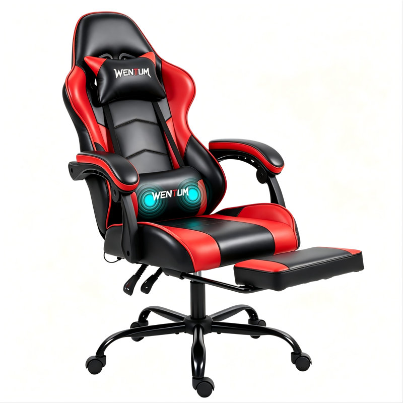 Fauteuil de jeu inclinable et ergonomique avec accoudoirs et repose-pieds, Bosmiller, Rouge