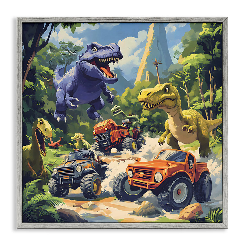 Dinosaurs & Monster Truck, estampe numérique, design by Creative Studio, H 12 po x l 12 po, Estampe numérique Farmhouse