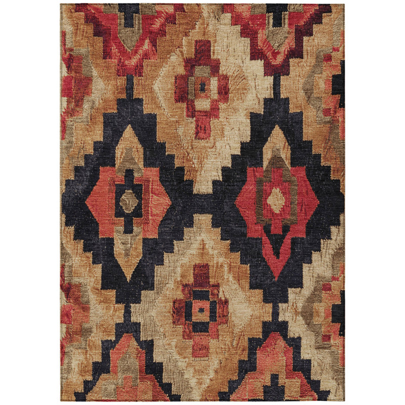 Machine Washable Indoor/Outdoor Xhevrie Rust Rug, Rectangle 9' x 12'