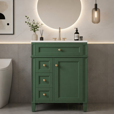 Meuble-lavabo de salle de bain avec lavabo supérieur, meuble de rangement moderne avec 2 tiroirs et un tiroir basculant, meuble-lavabo simple