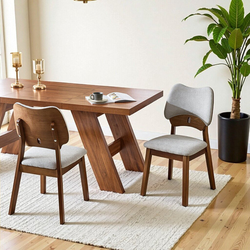 Ensemble de 2 chaises de salle à manger en bois massif avec coussins en polyuréthane pour la salle à manger, Gris, noyer