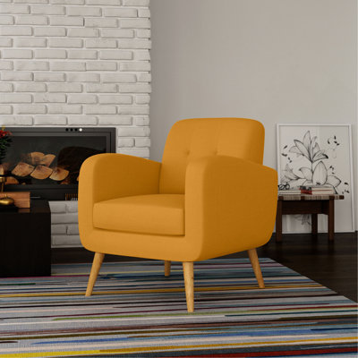 Chaise d'appoint Ashby en lin jaune avec pieds en bois massif naturel