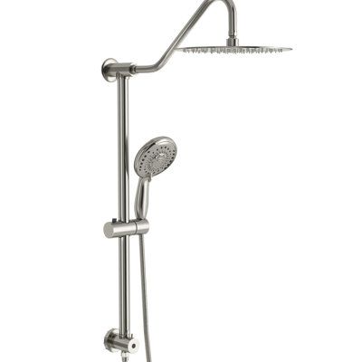Douche de 10 pouces - deux têtes, 5 modes d'eau, fixation murale, bras réglable