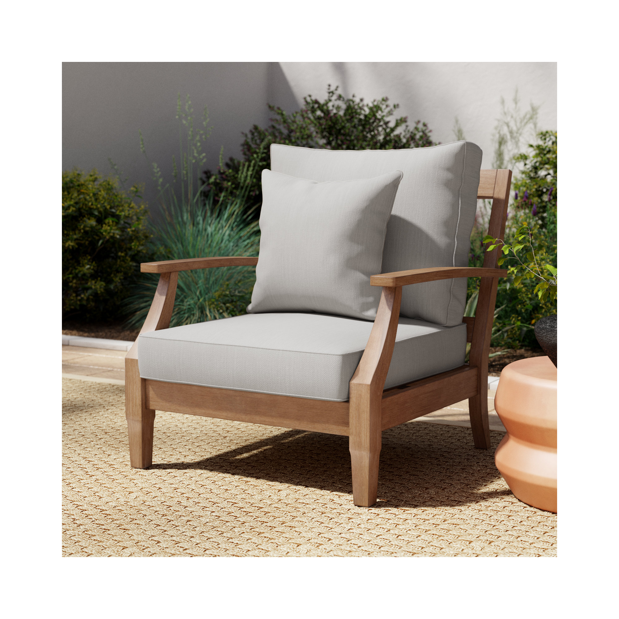 Samya Outdoor Chair with Cushions, Grey Performance Linen, Natural