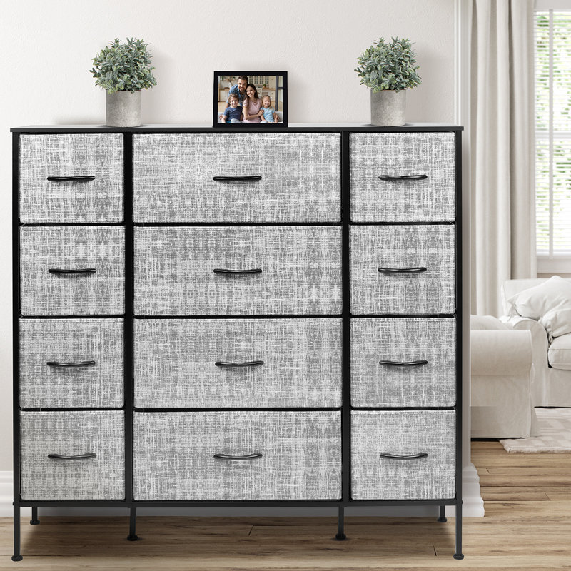 Sorbus 12-Drawer Gray and Black Fabric Dresser with Steel Frame