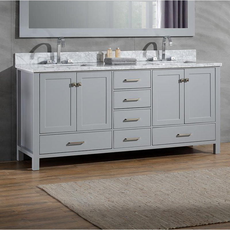 Cambridge 73'' Double Bathroom Vanity with Carrara Marble Top, Gray