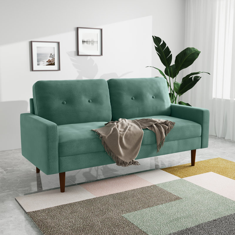 Madian Velvet Sofa, Aqua Velvet, 32.7" H x 58" W x 30" D