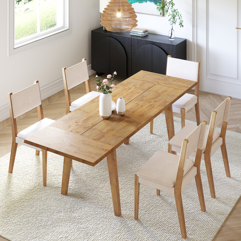 Allforwood Set Of Extended Dining Table For 4-12 Seats (62"-90") With Modern Upholstered, Solid Rubberwood Dining Chair (table With Set 6 Chairs)