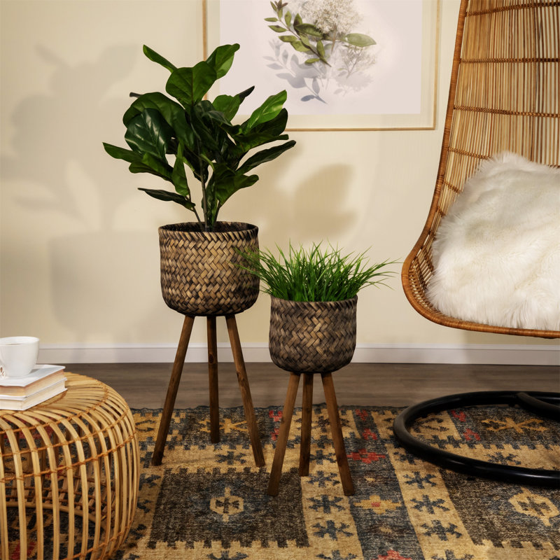 S / 2 jardinières en bambou sur pied