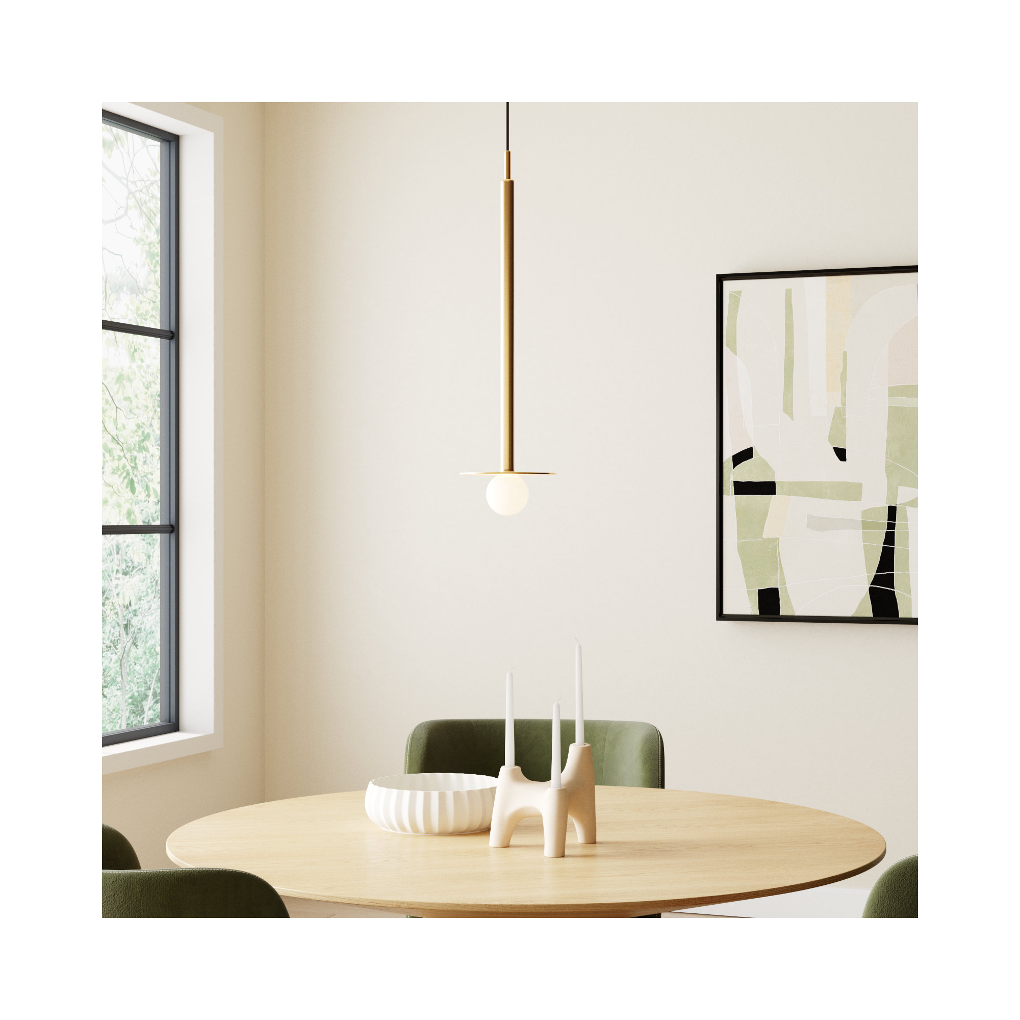 Allegra Single Light Glass Dimmable Pendant, Burnished Brass, 30" H x 8" W x 8" D