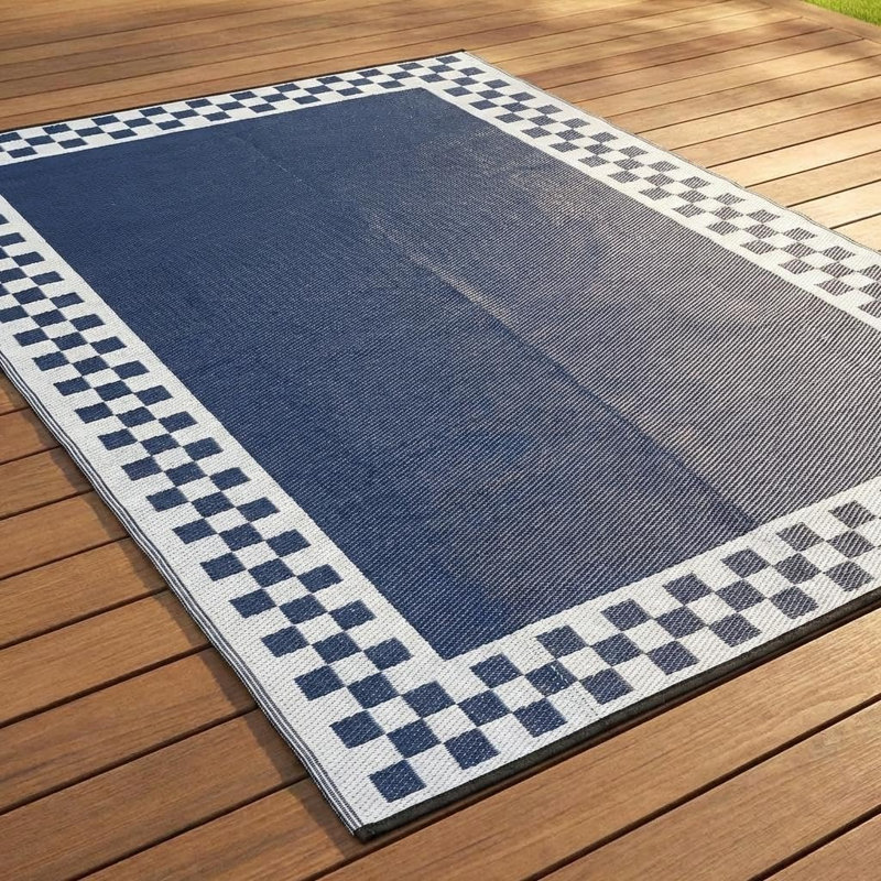 Waterproof Reversible Outdoor Rug 8x10ft – Plastic Straw Patio Carpet, Modern Geometric, Collapsible with Carry Bag, Easy Clean, UV Resistant, Portable for Backyard, Deck, Camping, Balcony, USA