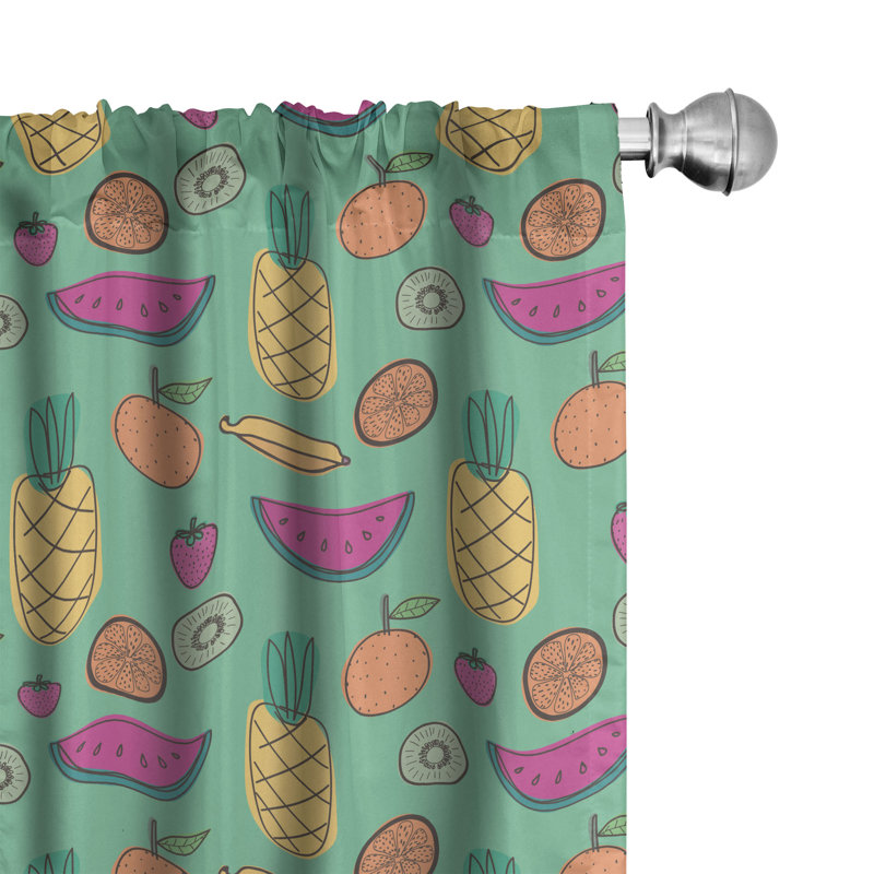Rideaux à 4 panneaux East Urban Home Tropical, fruits d'été dessinés à la main, pêche foncé et rose vif, L 56 po x L 95 po