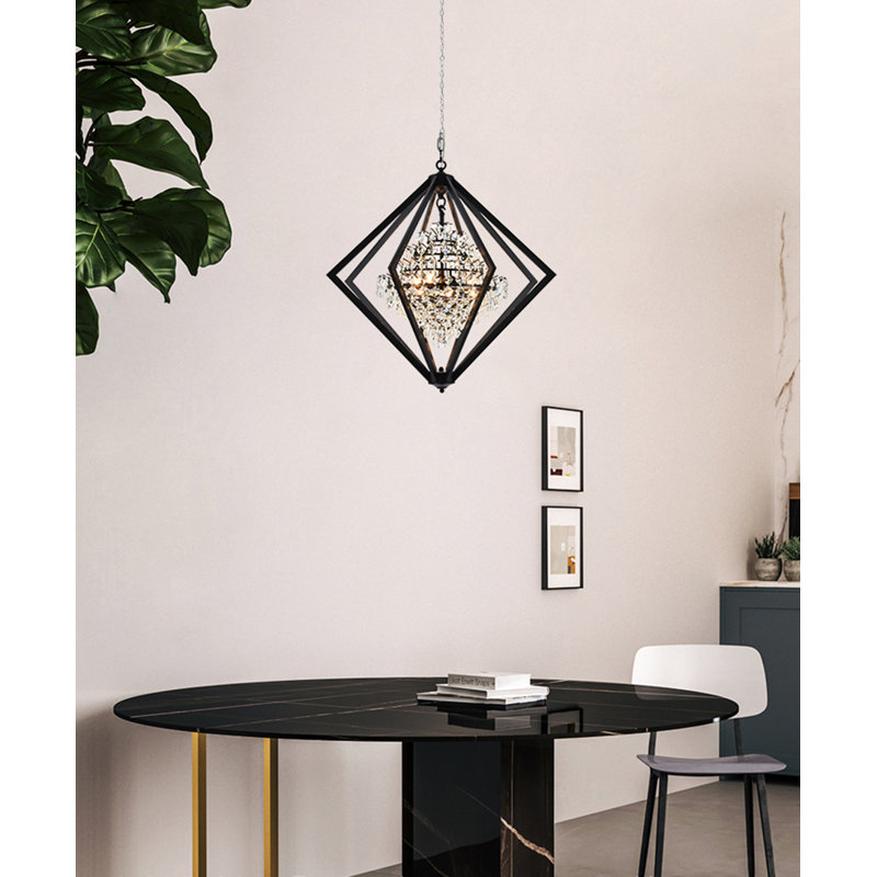 Modern 4 Light Crystal Chandelier, Black