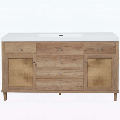 Bathroom Vanity with Sink,Large Storage,Soft-Close Drawers,Rattan Doors,for Modern Bathrooms