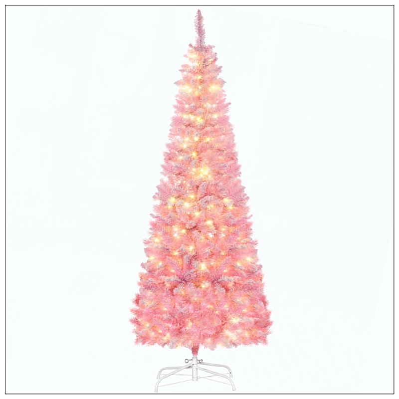 Arbre de Noël artificiel enneigé avec forme de crayon, branches réalistes en pin, lumières DEL blanc chaud, ouverture automatique