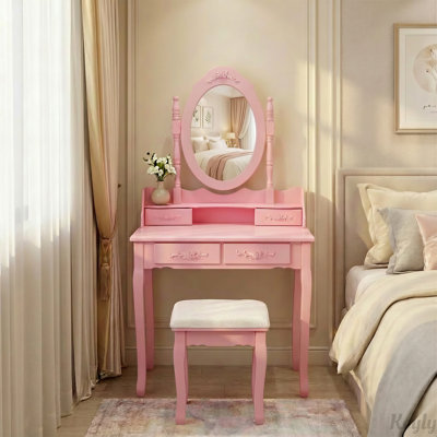 Ensemble de coiffeuse avec miroir et tabouret rembourré Princess