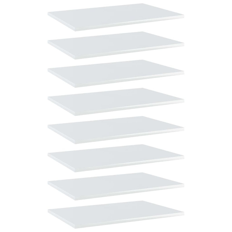 Bookshelf Boards 8 pcs Engineered Wood, High Gloss White, (8 Shelves) 0.59" H x 23.62" W x 15.75" D