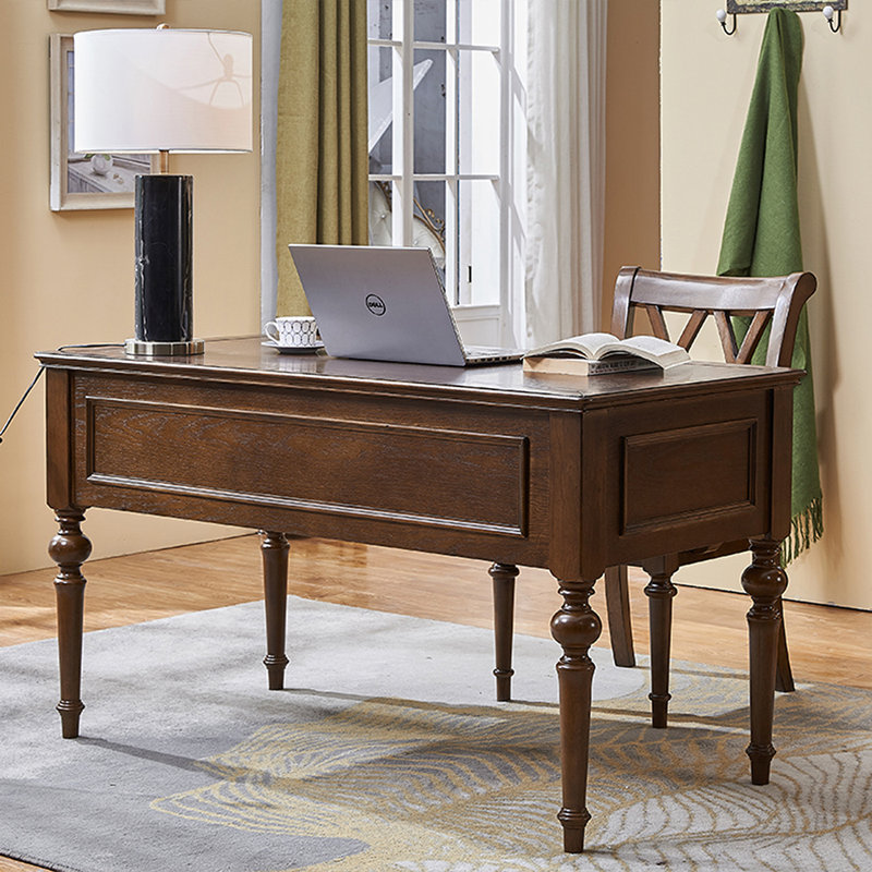 American - Style Rubber Wood Desk with Ample Storage & Timeless Elegance, 29.92" H x 55.12" W x 27.48" D