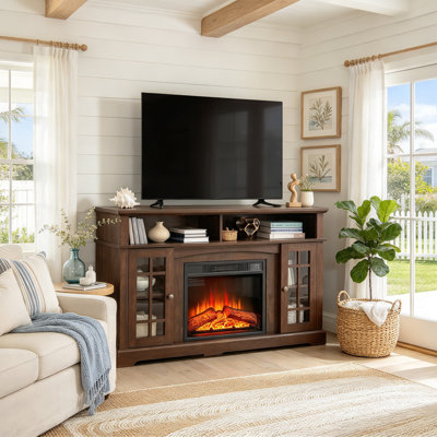 Meuble télé classique avec foyer électrique encastrable de 23 po pour téléviseur de 65 po ou moins, console de divertissement avec rangement ouvert et fermé, espresso