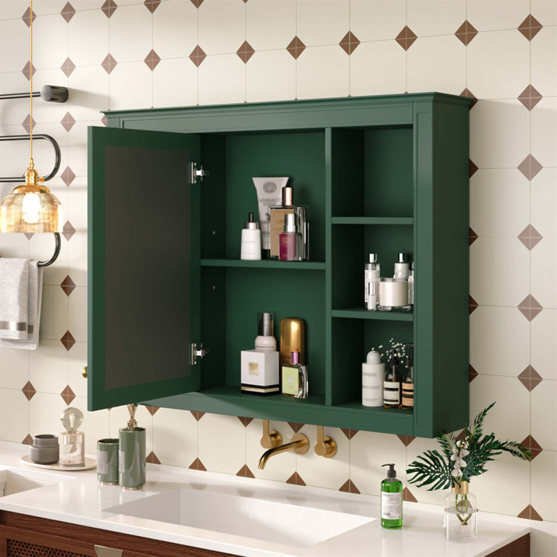 Armoire de rangement murale 35 po x 28 po avec miroir, design moderne et tablettes réglables pour une meilleure organisation