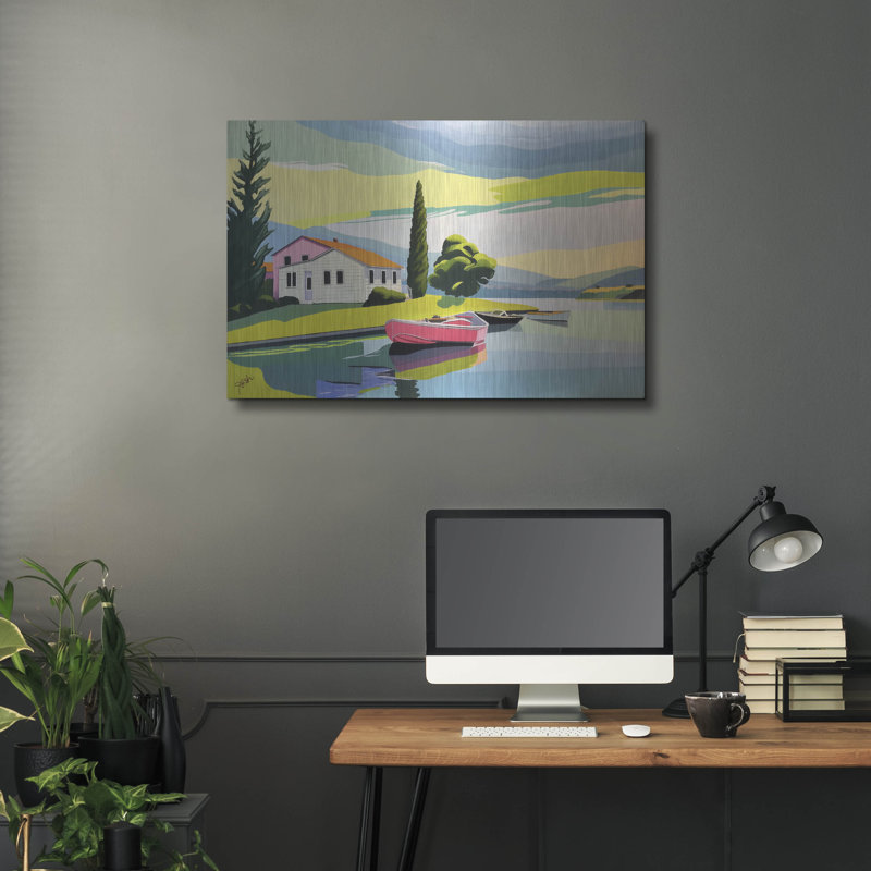  «Summer On The Lake» par John Jaster, art mural en métal, 36 po x 24 po